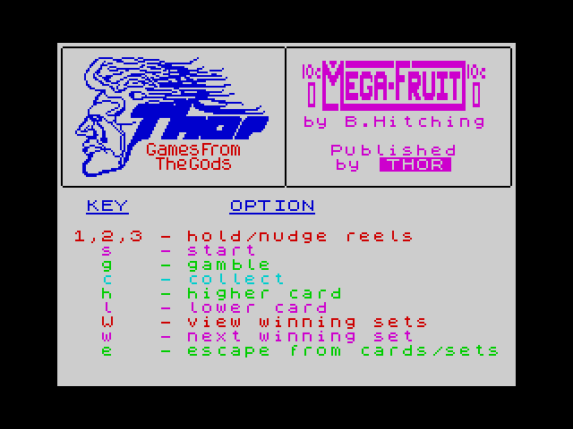 Mega Fruit title screen for ZX Spectrum